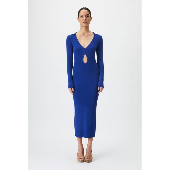BARDOT Dresses & Skirts - BARDOT Womens Blue Two Button Closure Long Sleeve Tea-Length Sweater Dress L